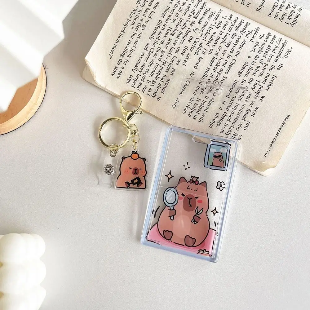 เคสป้องกันแบบมีจี้รูปพวงกุญแจการ์ตูนซองใส่บัตร Capybara มีซองใส่บัตร PVC ใส sampul kartu นักเรียน