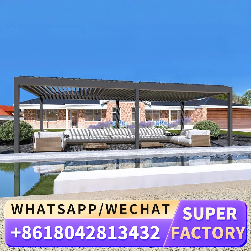 Outdoor Waterproof Electric Motorized Roof Sunshade Aluminium Louvre Pergola With Adjustable Louvre Backyard Pergola