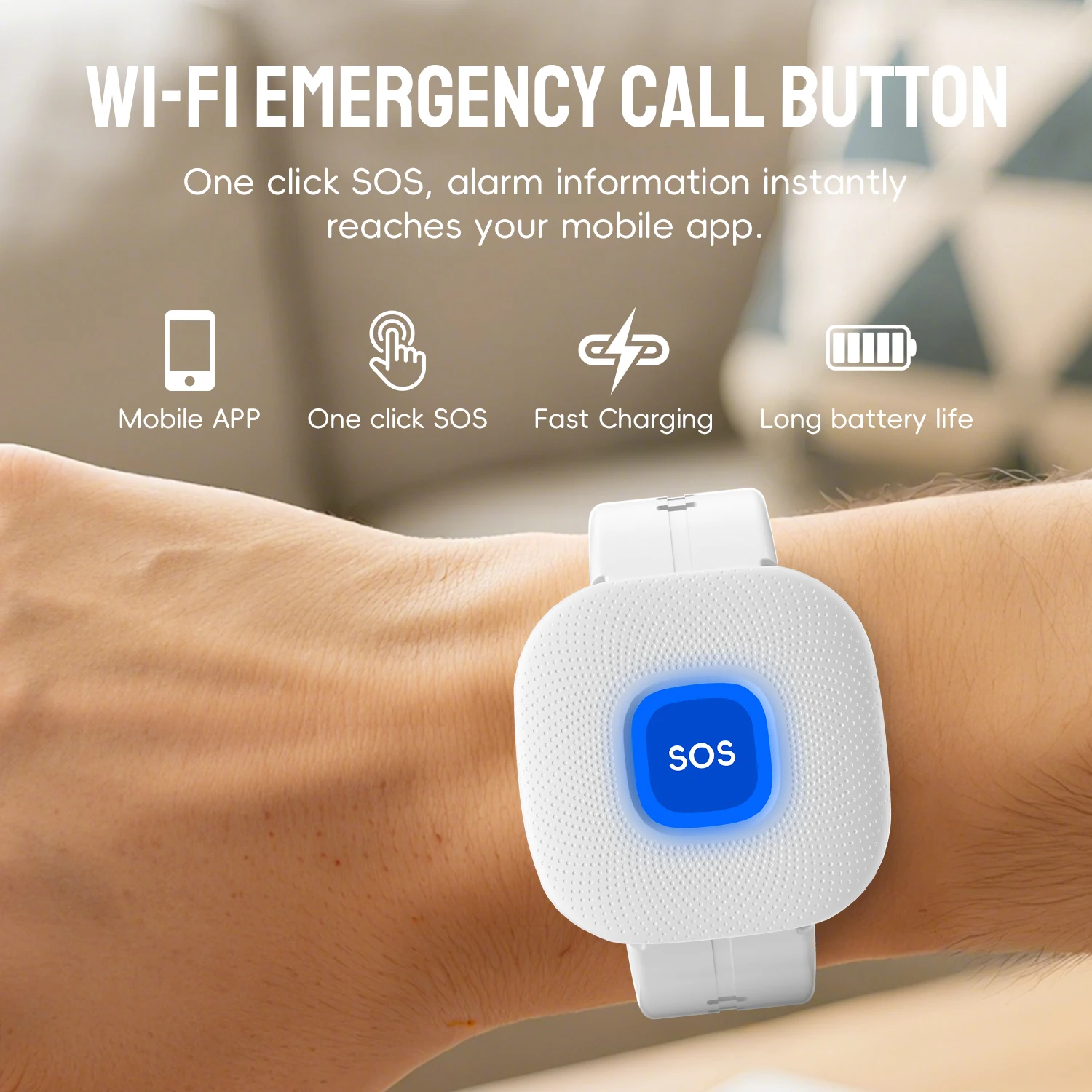 ساعة ذكية Tuya WiFi لاسلكية SOS زر الذعر زر اتصال الطوارئ لكبار السن والأطفال والمرضى تنبيه السلامة والمساعدة في المنزل