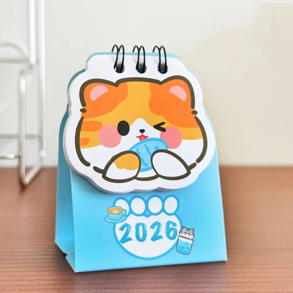 かわいいミニ 2026 卓上カレンダーコイル漫画猫スケジュールプランナースケジュールマークポータブルデイリープランナーオフィスデスクアクセサリー