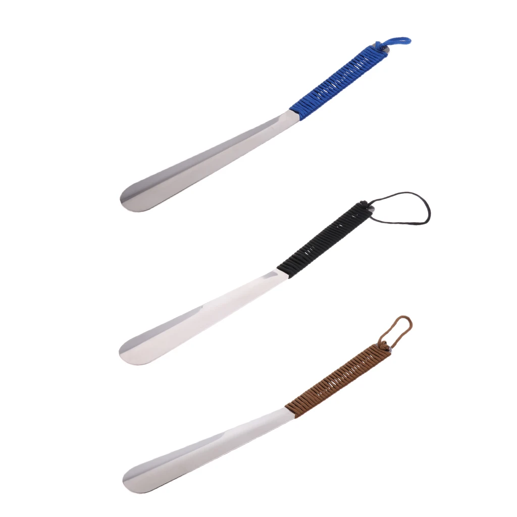 Stainless Steel Long Handle Shoehorn Heavy Duty Metal Shoe Lifter Ergonomic Grip for Kids Seniors Pregnancy Wide Shoes