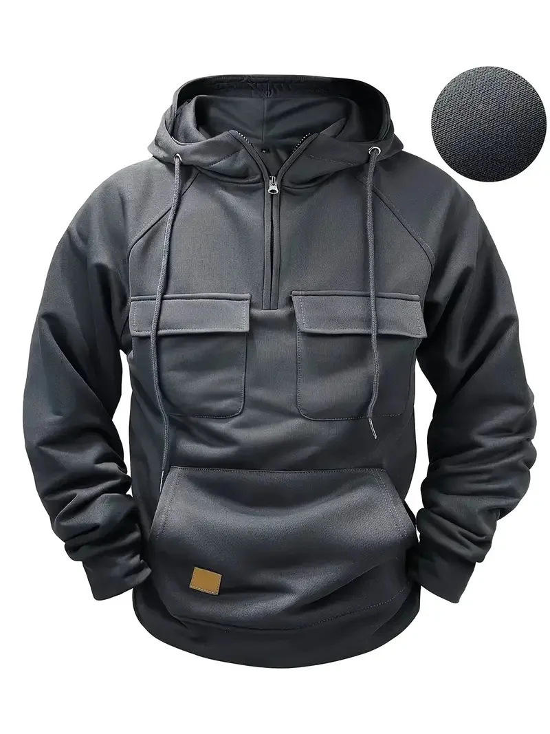 Herren Freizeit-Sport-Hoodie Neuer Stil Outdoor Dick Modisch Locker Langärmeliger Pullover mit Mehreren Taschen – Detail 7