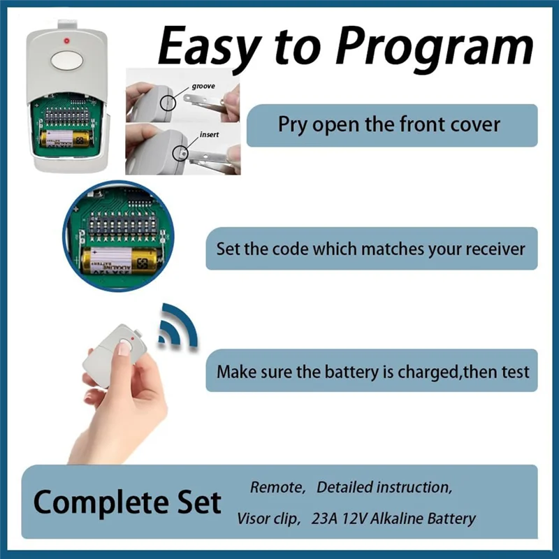 Controle remoto para abridor de porta de garagem FFYY para controle remoto de abridor de portão multicódigo linear com 10 interruptores Dip