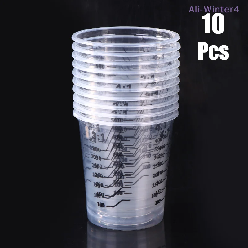

【Winter4】10Pcs 500ml Disposable Clear Plastic Paint Mixing Cups Mixing Pot Paint Mixing Calibrated Cup