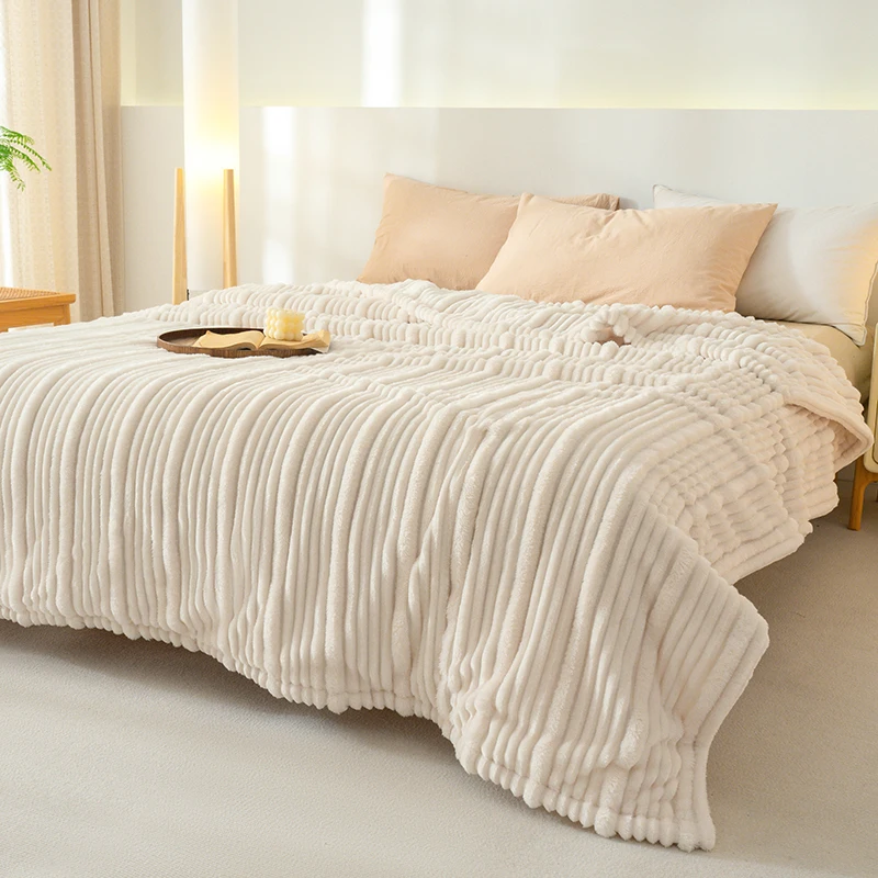 Ribbed Lightweight Bed Blanket Velvet Throw Blanket Super Soft Premium Flannel Fleece Blanket All Season Use