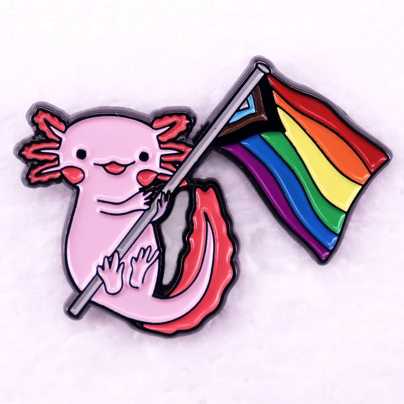 Happy Pride Regenbogenflagge Axolotl Emaille Pin Kawaii Tier Brosche LGBT Geschenke Schmuck Rucksack Dekorieren