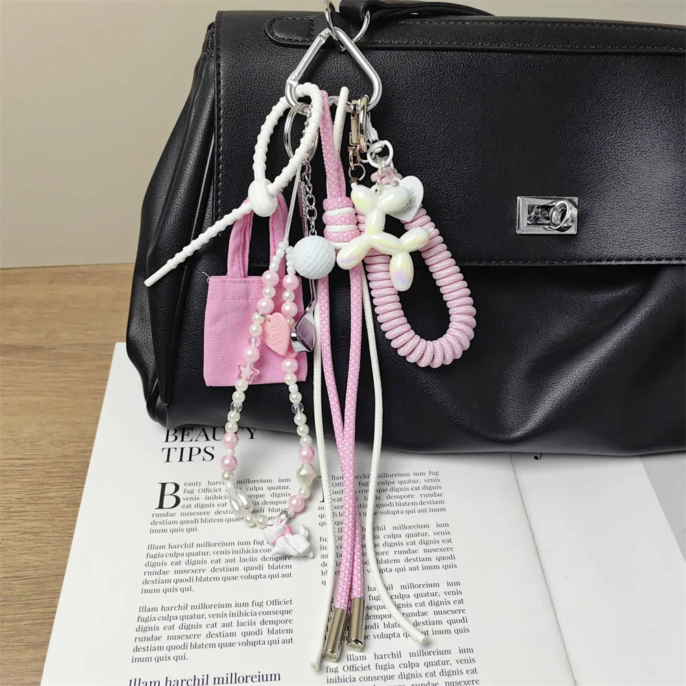 Miu series pink mini packet Key Chain golf Balloon Dog Hangings Hand woven rope Backpack ornament