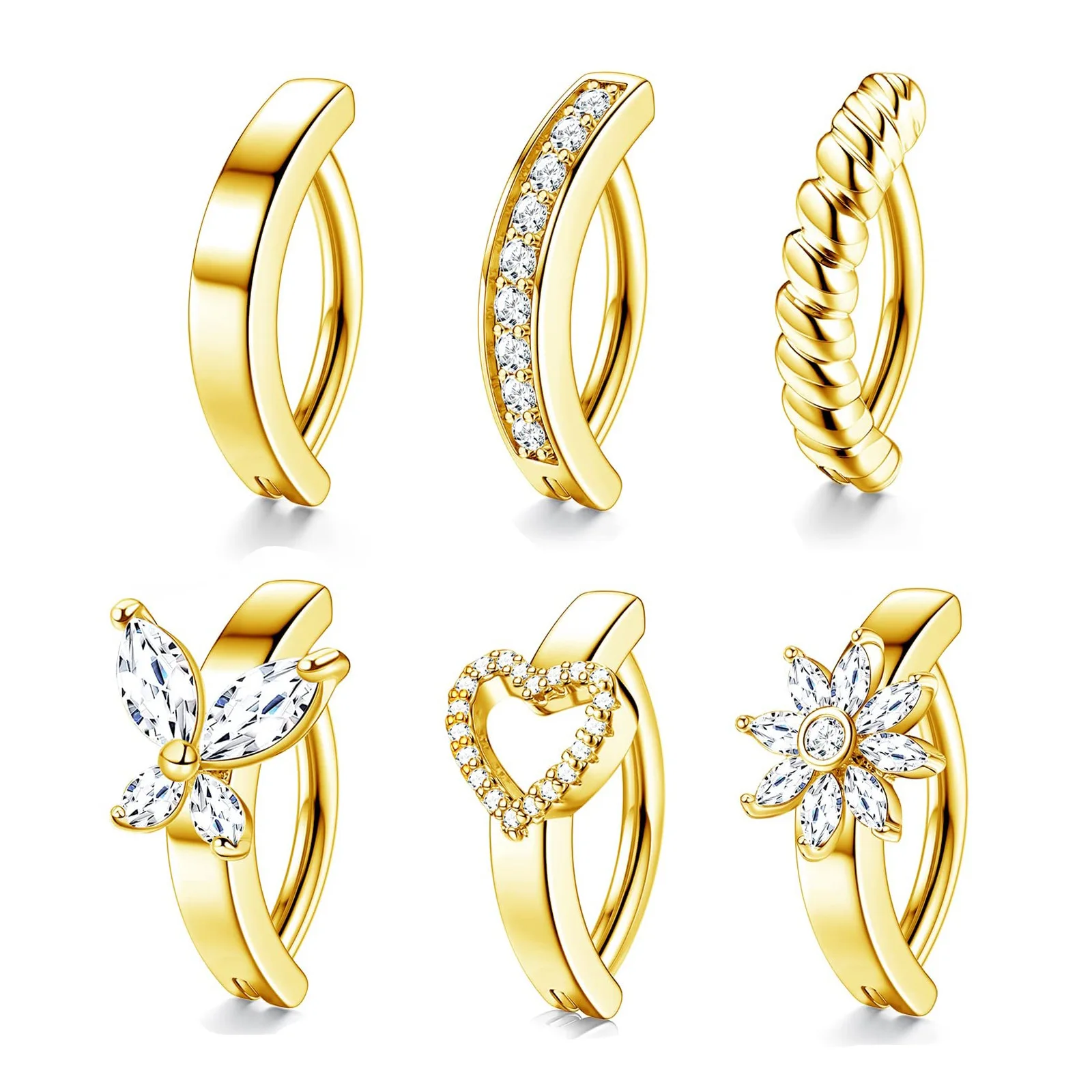 CZ Butterfly Belly Button Ring Piercing Heart Navel Barbell Jewelry Plated 18K Gold Reverse Curved Belly Rings