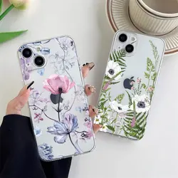 Custodia per telefono dipinta a fiori con foglia di palma floreale per iPhone 14 13 11 12 Pro Max X XS XR 7 8 Plus SE20 Cover morbida in Silicone Ultra trasparente