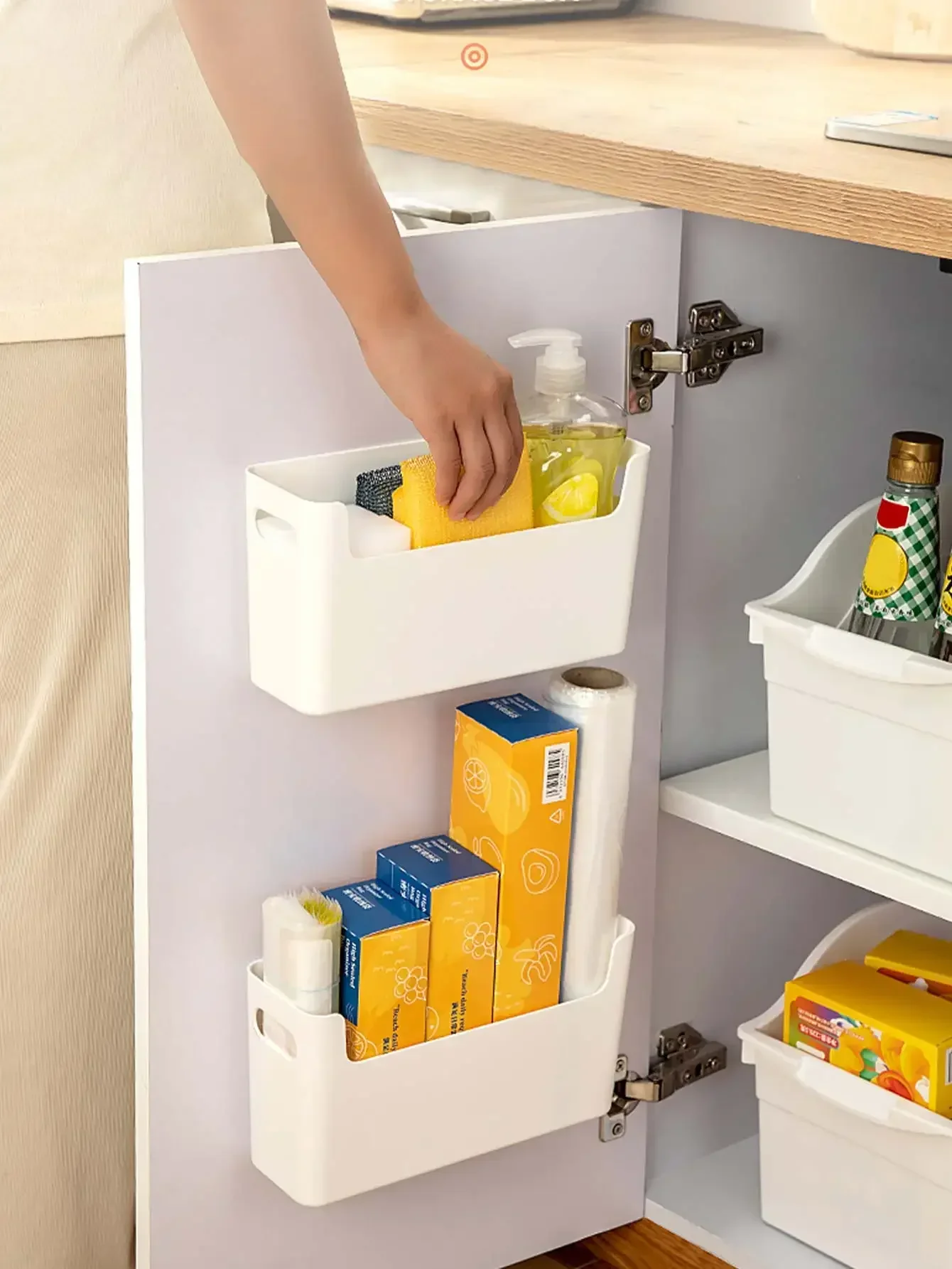 WORTHBUY-Multifunctional Cabinet Plastic Storage Rack, Punch-Free, Wall-Mounted Storage Organizer, Kitchen Storage Shelf