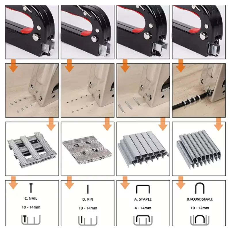 4 In 1 Manual Nailing Gun Construction Stapler Air Nail Woodworking Special Staple Book Household DIY with 800 Staple