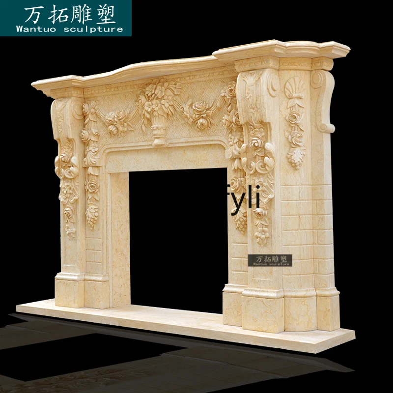 Marble fireplace European French carved villa living room decorative cabinet American marble stone sculpture fireplace