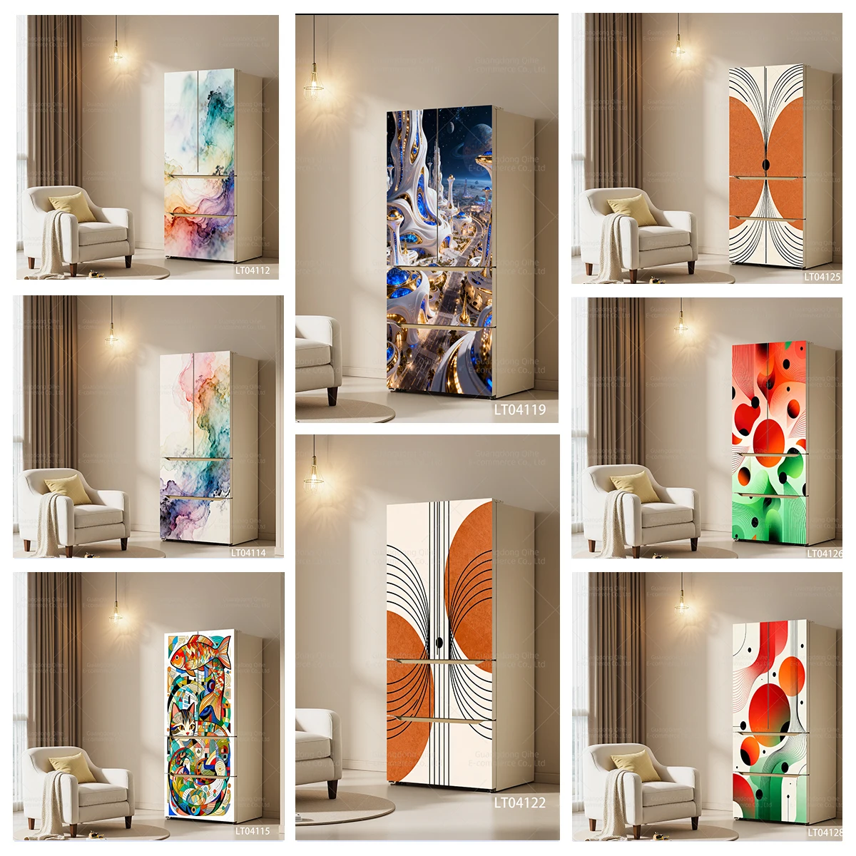 

Waterproof Wear-Resistant PVC Fridge Decals - Ink Wash Smudge & Exotic Scenery Patterns for Home Decor