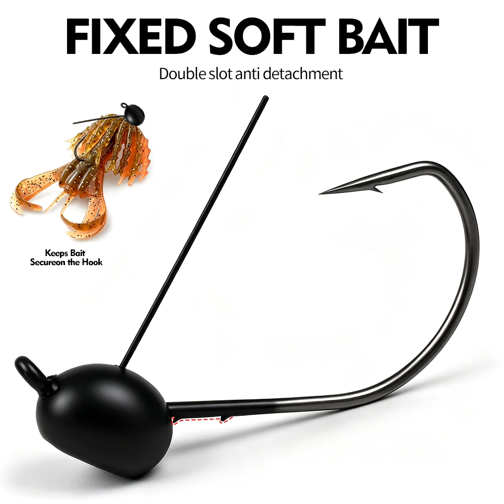 PROBEROS 10 Stück/Box Unkrautfreie Blei-Jig-Krankhaken aus Hochkohlenstoffstahl, gewichteter Offset-Fischhaken, Weichköder, Texas Rig Angelzubehör – Detail 6