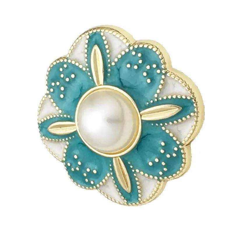 

Vintage Chinese Style Enamel Metal Buttons with Pearl & Rhinestone for Coat Sweater Blazer Hanf