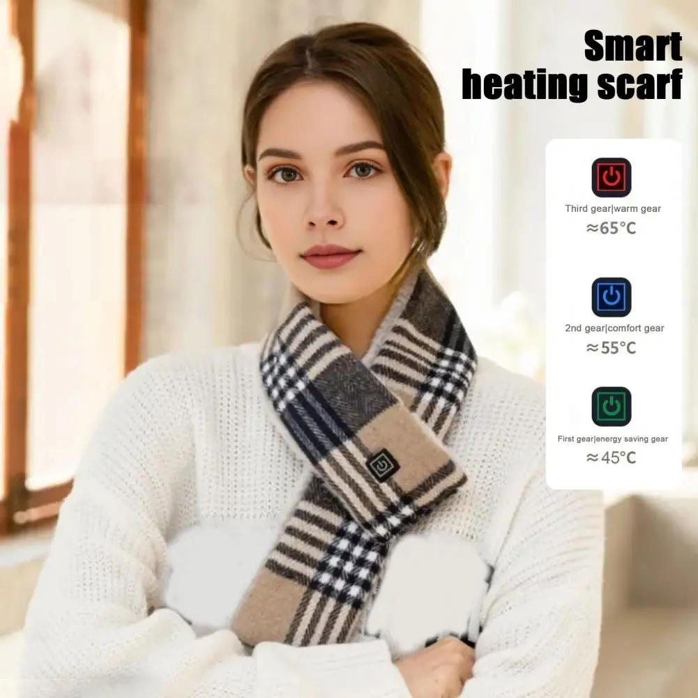 Winter Heated Scarf Men Women Rechargeable 3 Heat Settings Wrap Waterproof Neck Heating Pad Plaid Print Scarf Neck Warmer