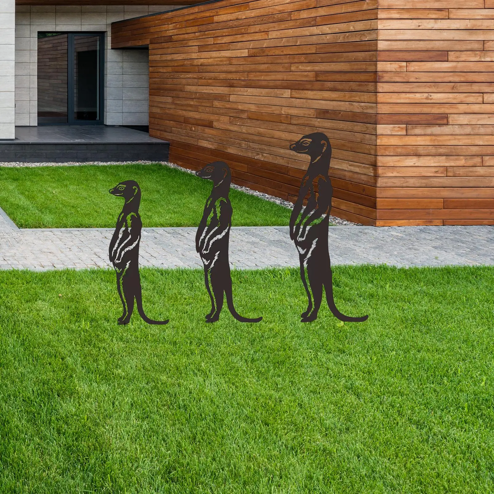 3x Meerkat Garden Statues Stakes Yard Art Decorative Iron Meerkat Silhouette