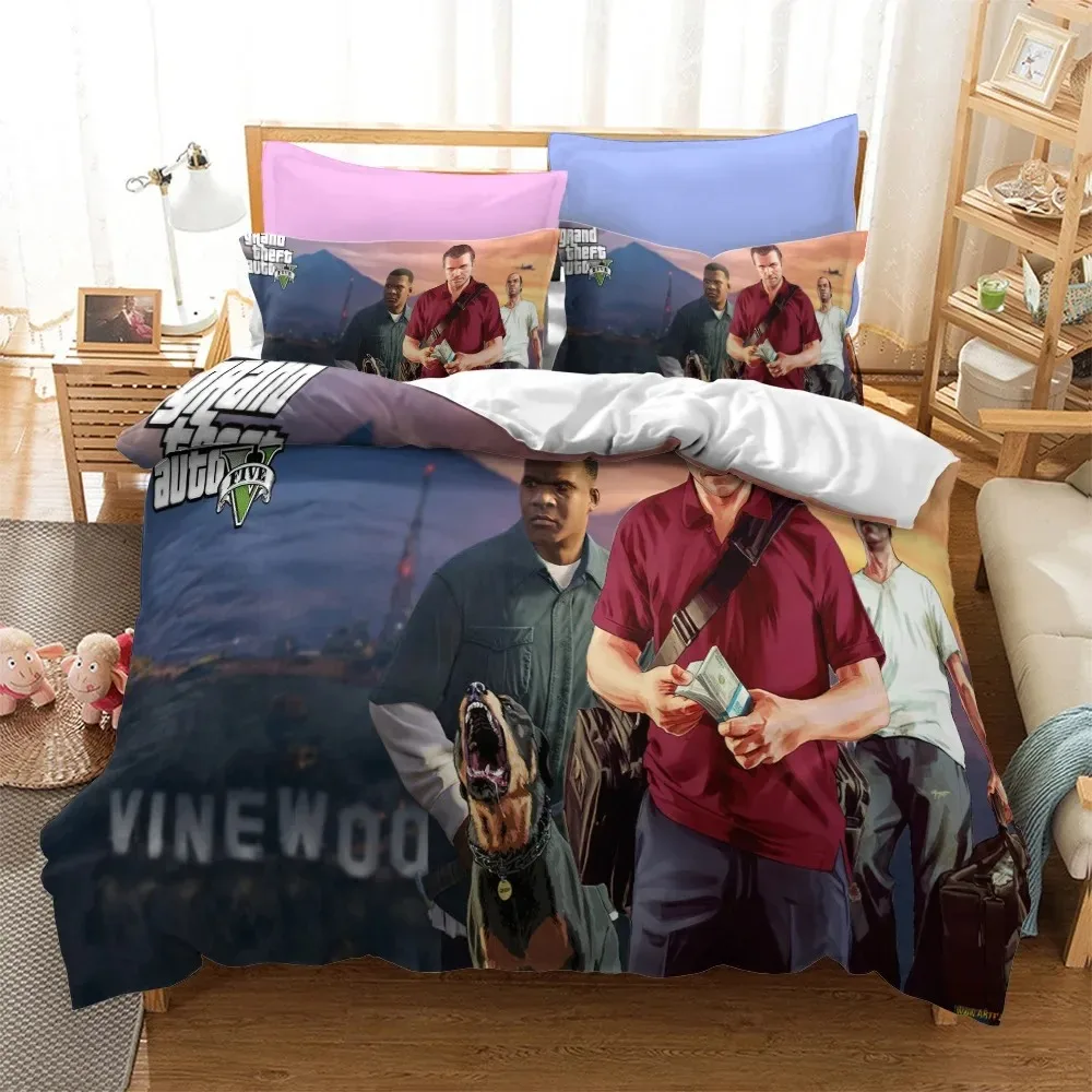 

3D Cartoon Game Grand Theft Auto Duvet Cover with Pillow Cover Bedding Set Single Double Twin Full Queen King Bed Set Room Decor