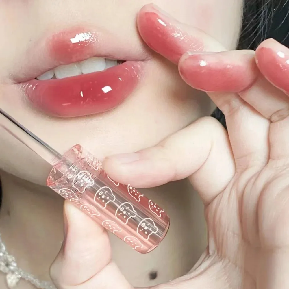 Cherry Mirror Water Lip Gloss Lips Glaze โปร่งใสแก้วสีชมพู Lip Oil กันน้ําลิปสติก Clear Tint Make up Nude Brown