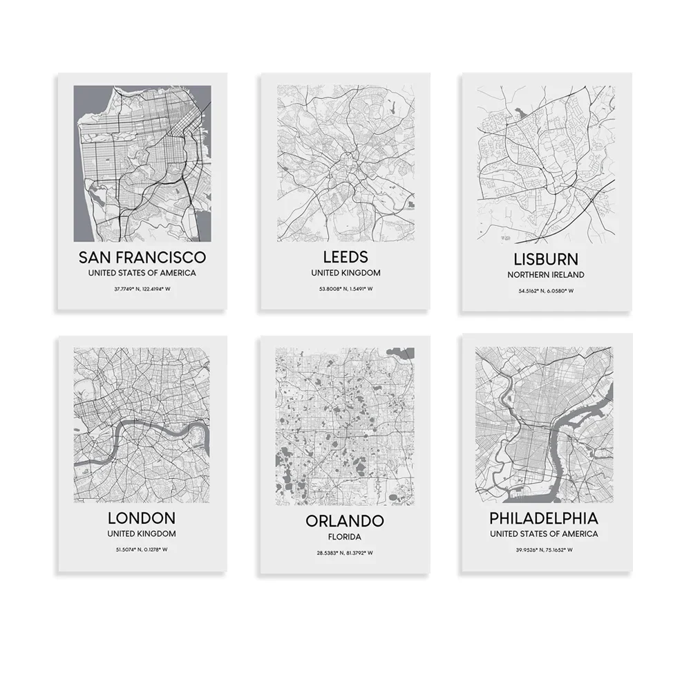 Orlando, Leeds, Glasgow, Belfast, London, Dublin, Sydney, New York, Philadelphia, Killarney, San Francisco map posters