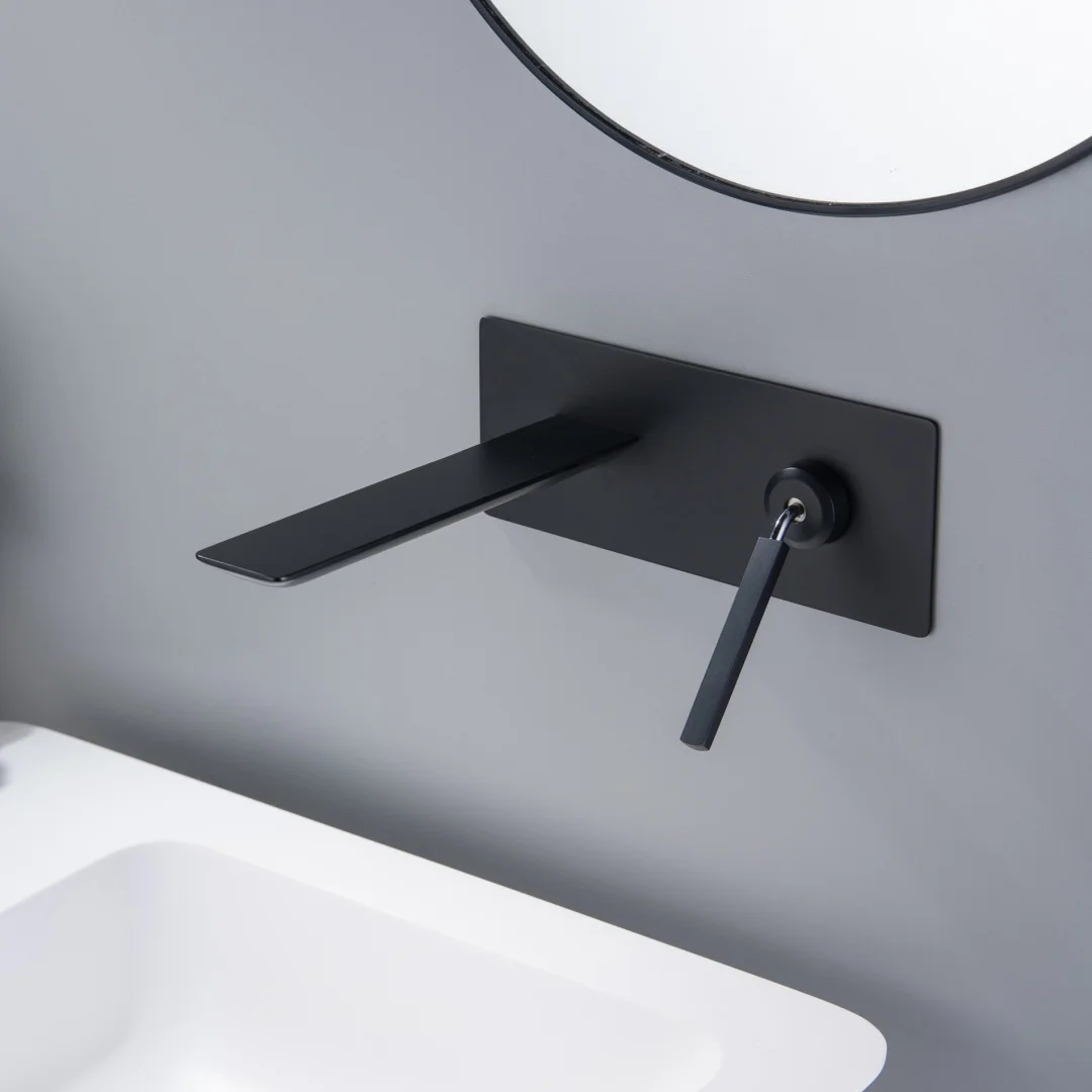 Grey Bathroom Basin Faucet Wall Mounted Brushed Gold Bathroom Faucet Black Sink Mixer Brass Unique Design hot cold Sink Tap