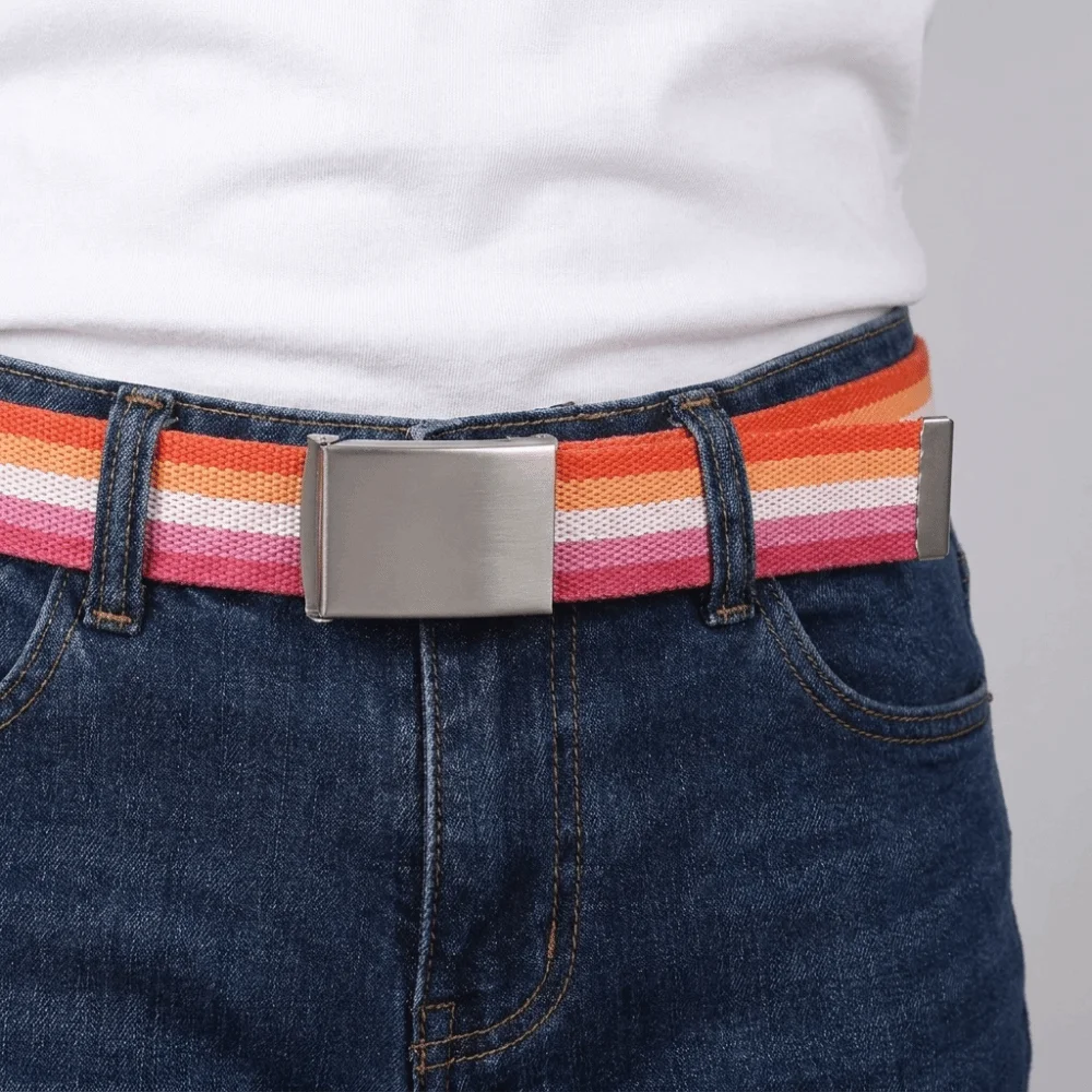 Metal Buckle Canvas Waist Belt Stripe Multifunctional Men's Business Belt Jeans Accessories Adjustable Nylon Belt Climbing