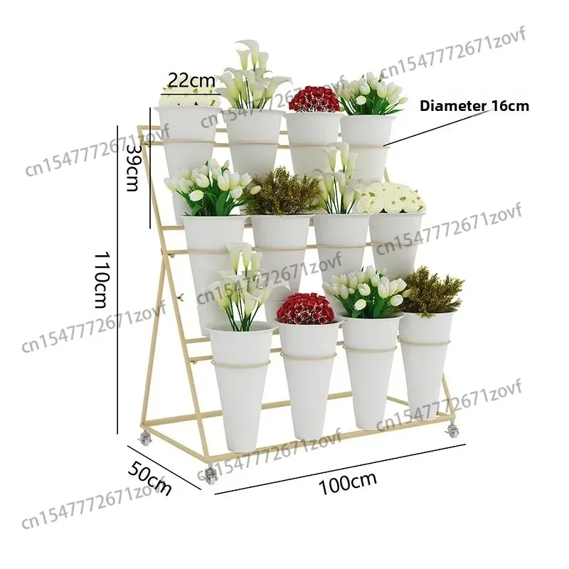 

Multi-layer flower display racks, large detachable display racks with plastic buckets, and iron display racks for flower shops