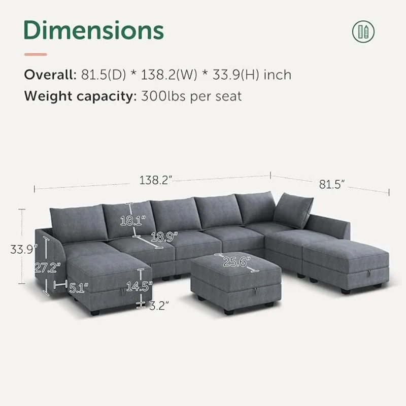 Modular Sectional Sofa with Storage Reversible Sectional Modular Sofa Couch with Ottomans U Shaped Sectional Couch