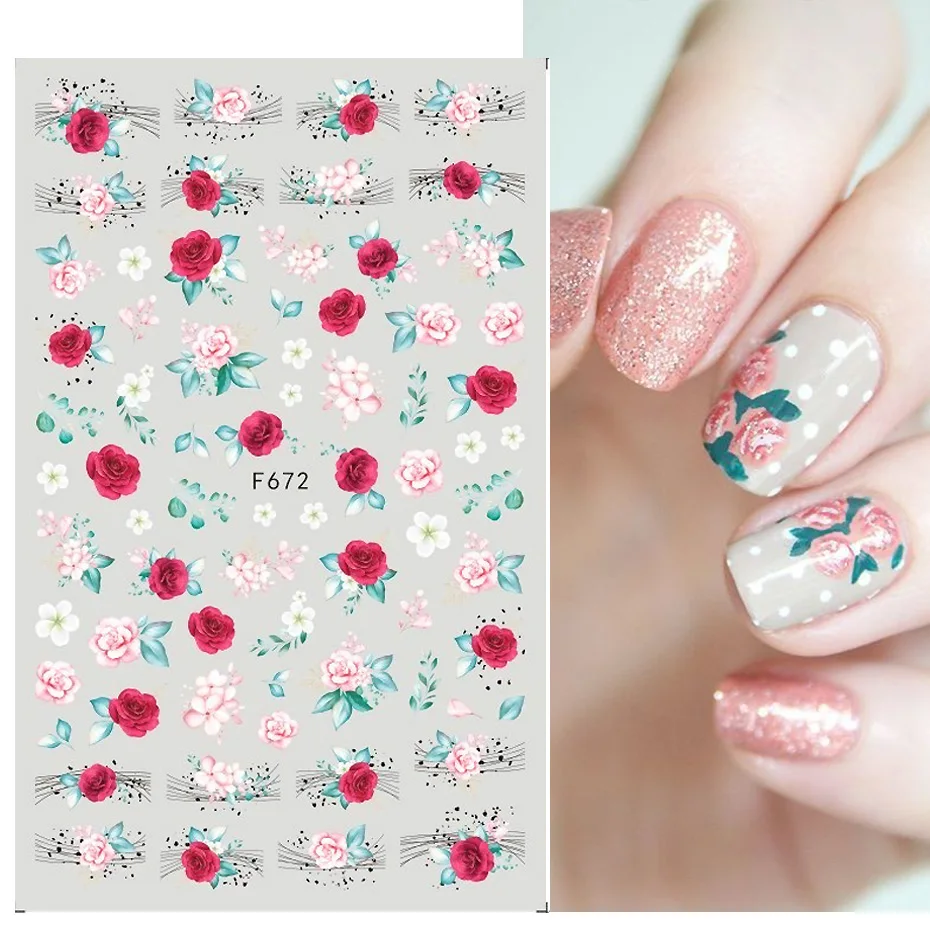 1PCS Summer Fresh Flower Stickers Nail Decoration Sunflower Rose 3D Adhesive Stickers Sliders For Nails Nail Supplies