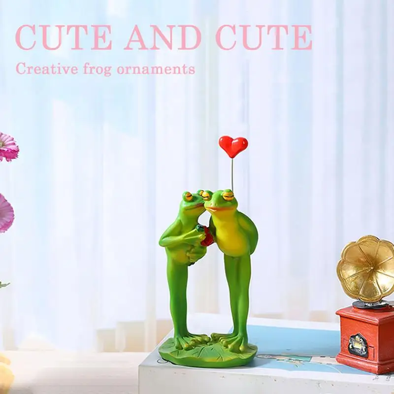 Estatuilla de pareja de ranas, adorno de estatua de escritorio, figuritas decorativas de animales abstractos, estatuas de mesa para mesa de casa, estatua pequeña