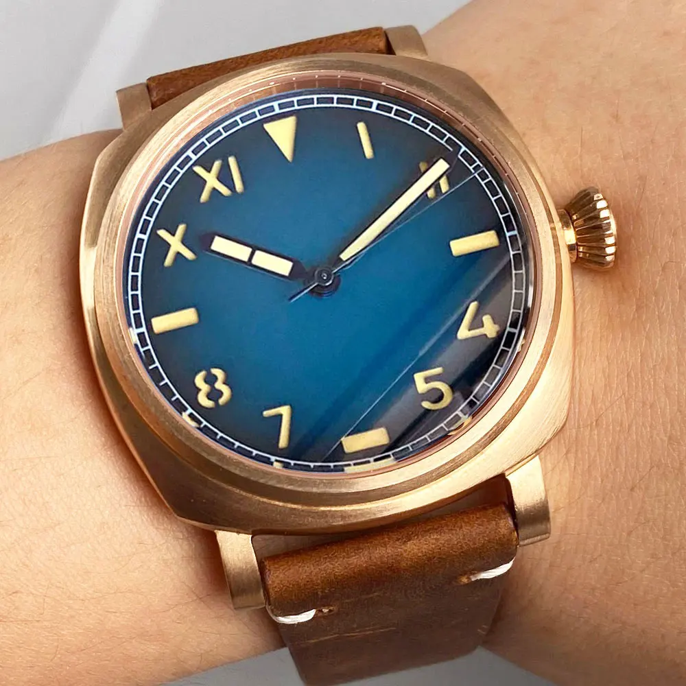 CUSN8 Soild برونزية 42 مللي متر حافظة من زجاج الياقوت NH35 ساعة يد تعمل بالحركة الأوتوماتيكية للرجال 200 متر مقاومة للماء قرص مضيء