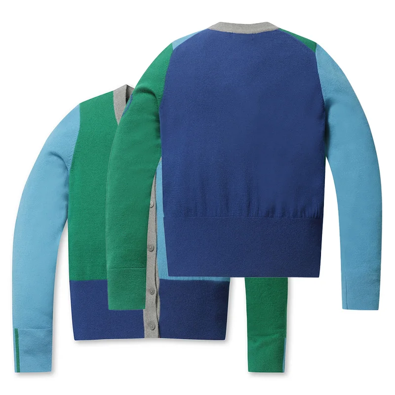 سترة نسائية مفتوحة بألوان متباينة لموسم الخريف، سترة رياضية فاخرة بياقة على شكل V للجولف، متعددة الاستخدامات وعصرية بأكمام طويلة #3