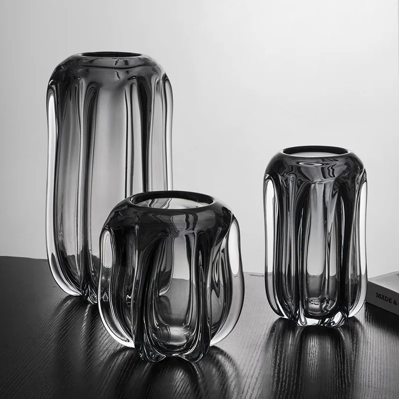 Gray Glass Vase Thick Transparent Hydroponics Terrarium Flower Arrangement Accessories Vases Home Decoration