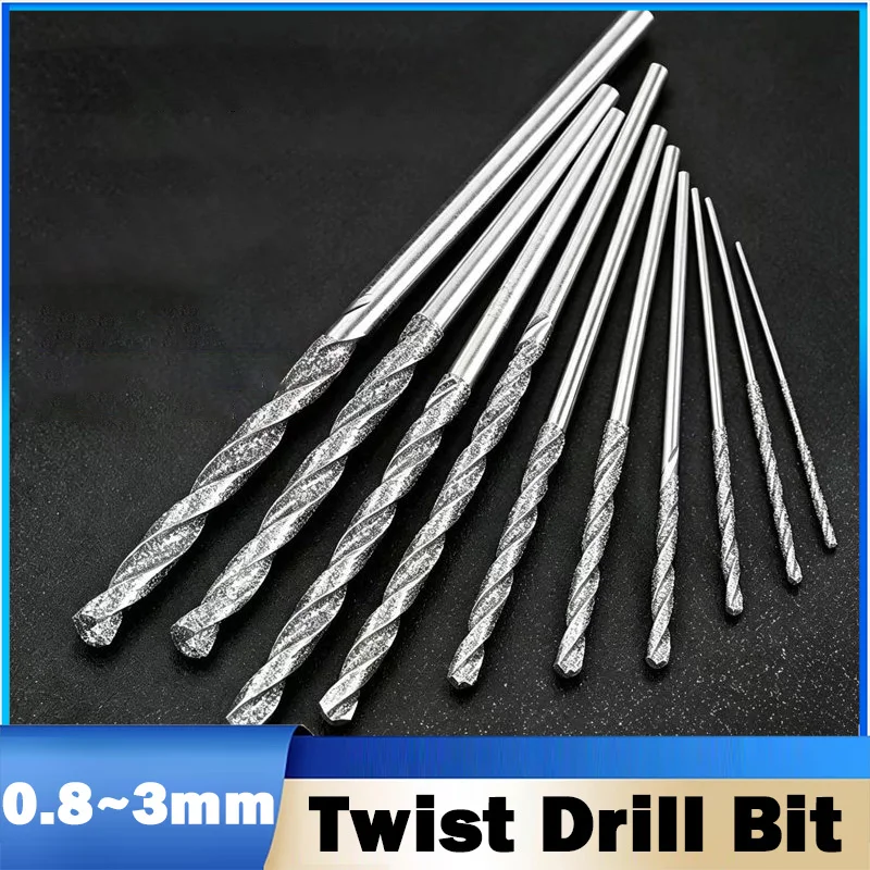 2/5/10Pcs 0.8~3mm Diamond Coated Twist Drill Bits for Drilling in Jewelry, Ceramics, Glass, and Semiconductor Materials.
