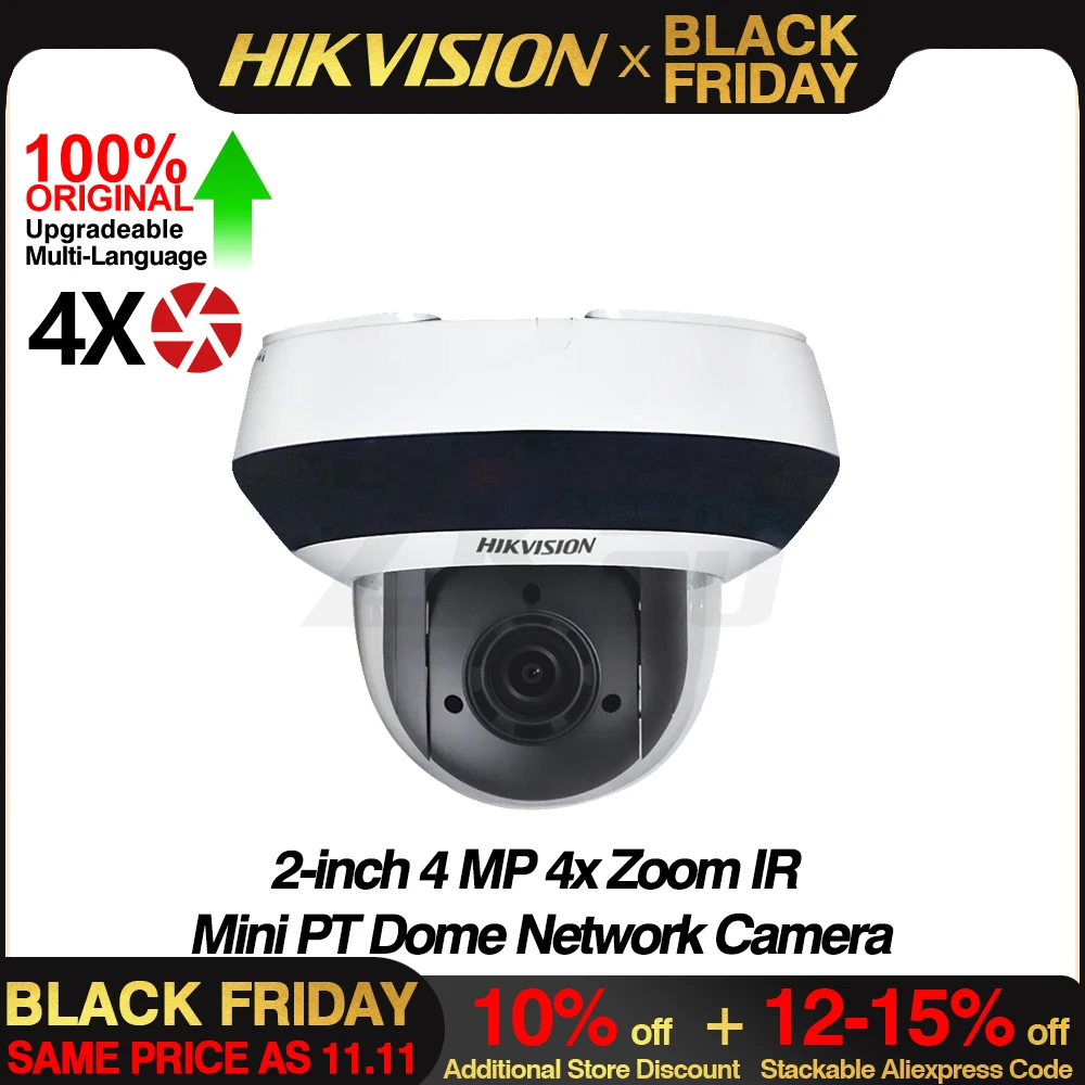 Hikvision PTZ 4MP IP Camera DS-2DE2A404IW-DE3 IR PoE Security Camera Built-in MIC 4X Optical Zoom 2.8-12MM Video Surveillance