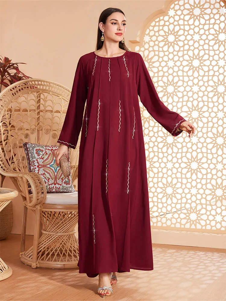 

Middle East Diamonds Red Abayas for Women Dubai Turkey Abaya Arabic Robe Party Gown Morocco Eid Djellaba Islamic Jalabiya Kaftan