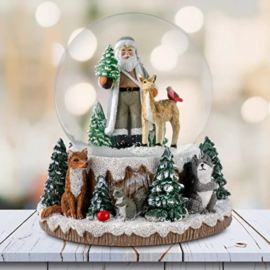 

120 MM Santa with Friends Snow Globe Indoor Decorative Winter Scene Clear Acrylic Base Red and White Color Festive Holiday Gift