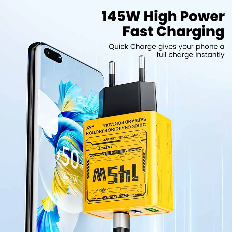 삼성 샤오미 화웨이용 C 타입 고속 충전 충전기, 아이폰 15, 14 프로용, 3 포트 USB 고속 충전기, 145W
