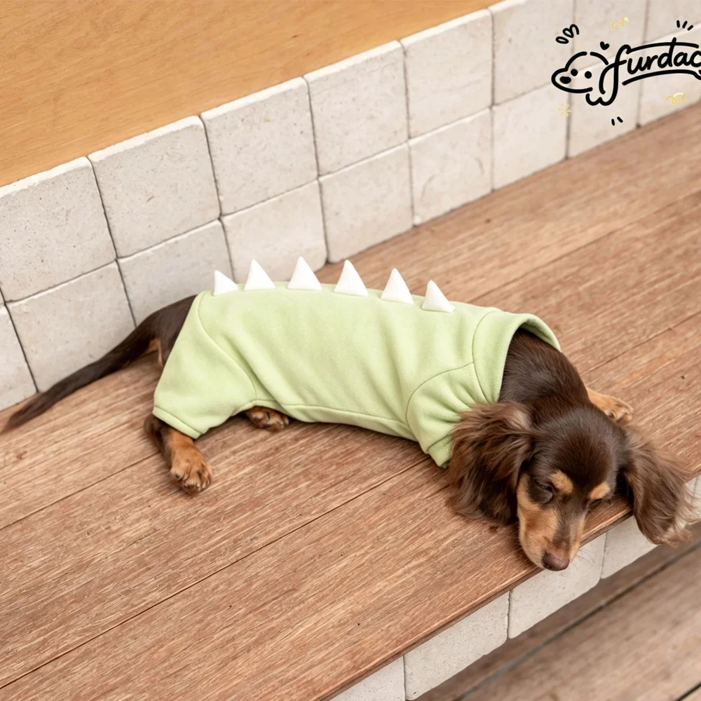 Dinosaurier-förmiger Fleece-Pullover für Weibliche Dackel Winter 4-Beiniger Warmer Mantel für Wiener Hunde Weicher Dackel-Jumpsuit – Detail 8