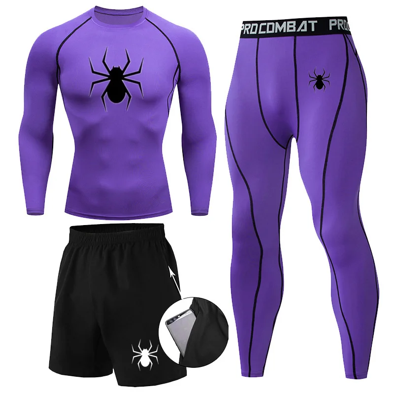 Conjunto de compresión MMA para hombre, camiseta de manga larga, pantalones ajustados, ropa de culturismo de Fitness, traje deportivo Rashguard