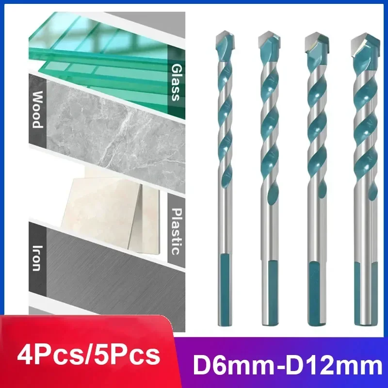 

4Pcs/5Pcs D6mm-D12mm Triangular Twist Drill Bit Set Carbide Dril Ceramic Wall Glass Punching Hole Working Metal Drill Hand Tool