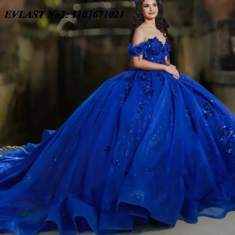

EVLAST Customized Princess Royal Blue Quinceanera Dress Ball Gown Sequins Applique Beading Sweet 16 Vestidos De 15 Anos E2Q23