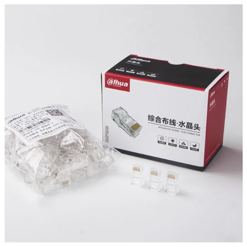 Dahua Original CAT5e CAT6 RJ45 Connector Gold Plating Cable Perforated Crystal Head Network Cable 100pcs RJ45 Connectors/box