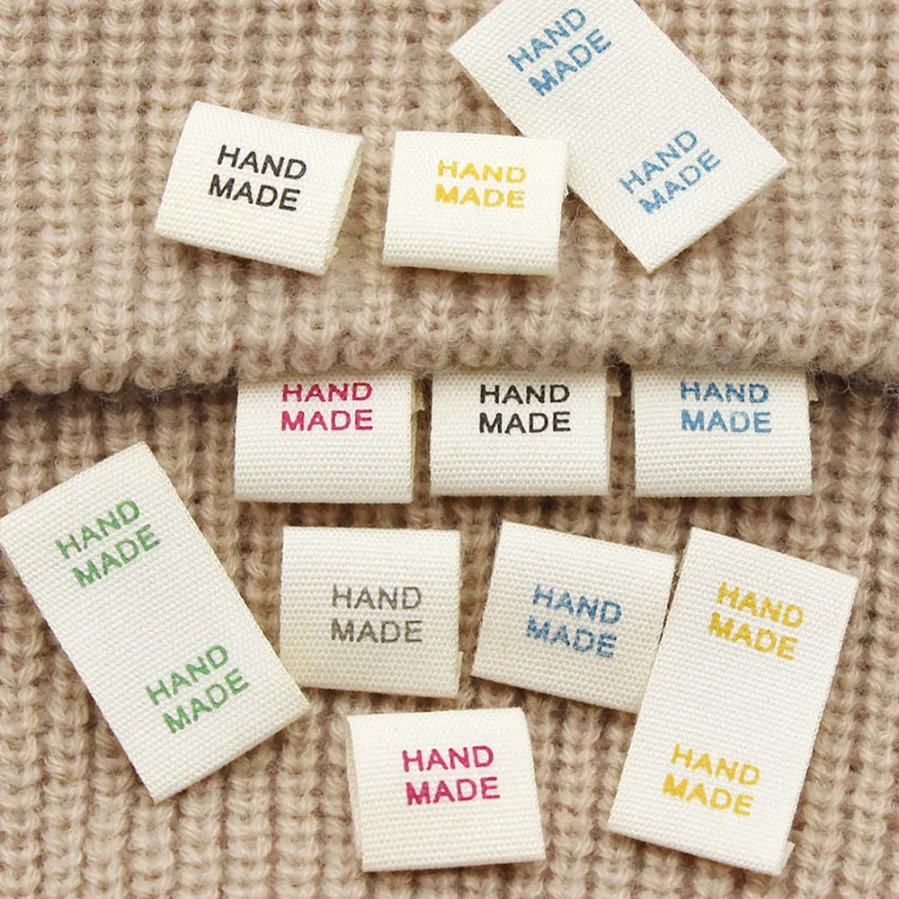 50Pcs Hand Made Labels Cotton Cloth Tags Handmade Tags for Clothes Woven Labels DIY Hats Bags Sew Garment Accesssories 15*30MM