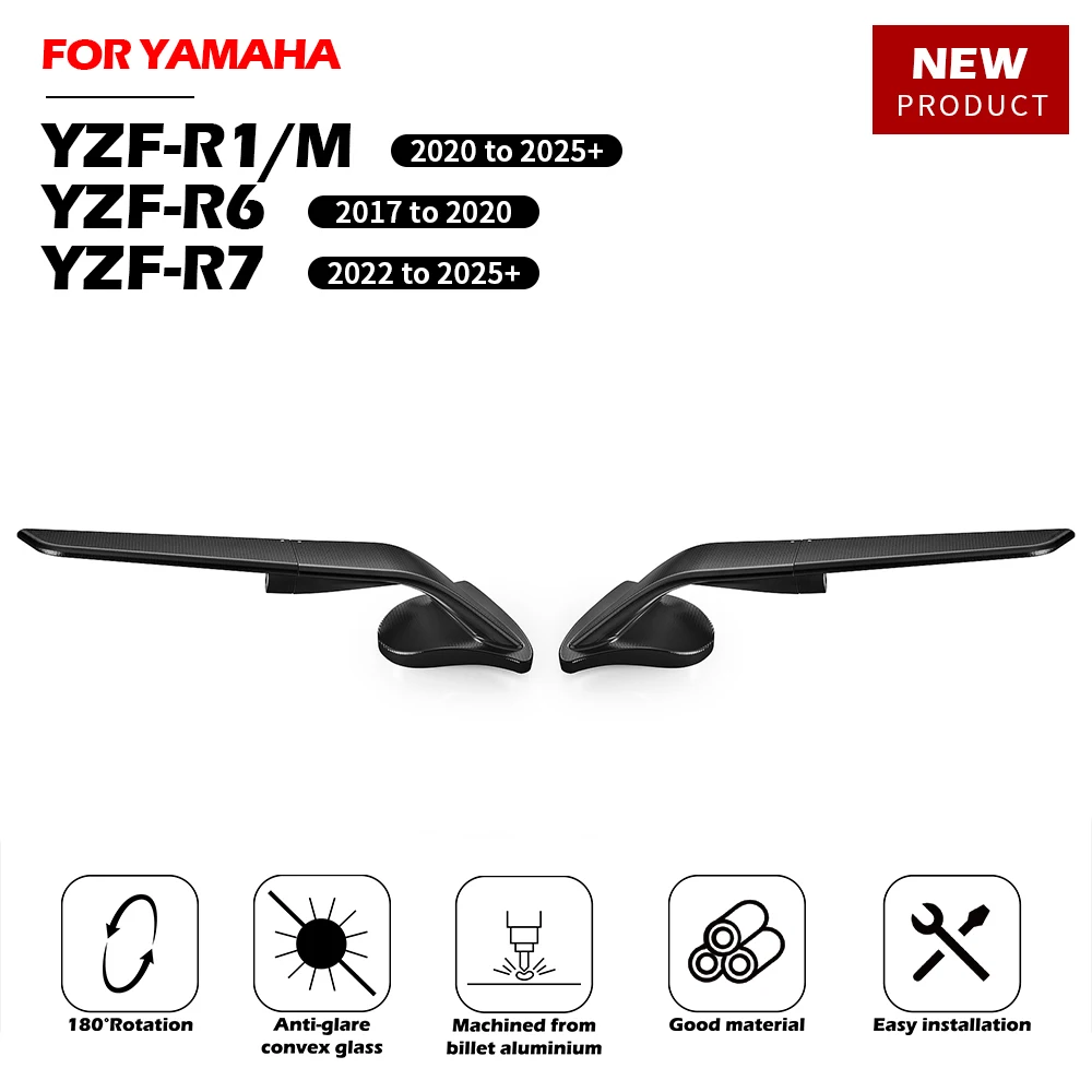 Espelhos Retrovisores Ajustáveis JTN R9 R1 R6 R7 Stealth Winglets para Motocicletas Yamaha YZF-R9 YZF-R6 YZF-R7 2017-2026