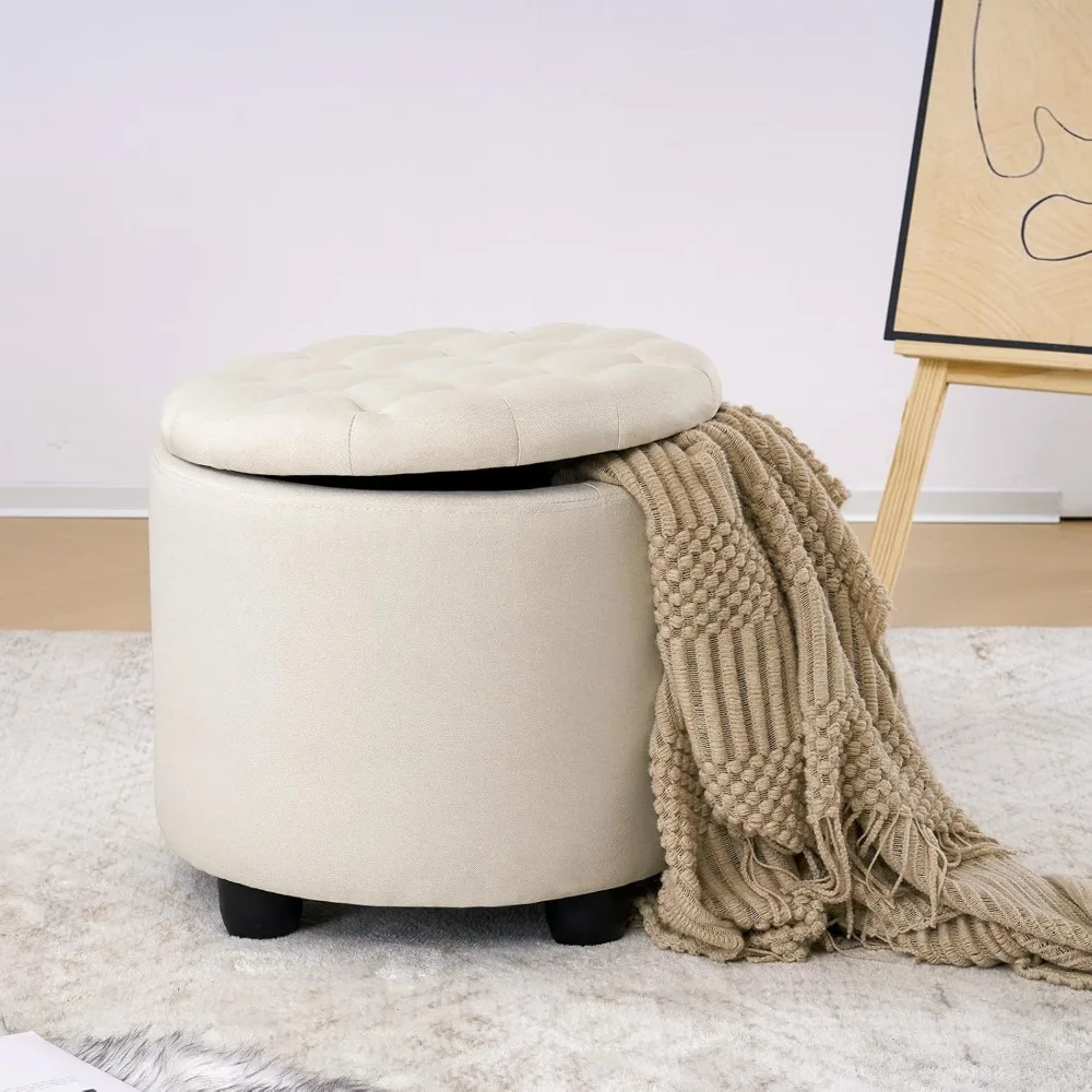 

Modern Round Storage Ottoman,Button Tufted Ottoman Foot Stools Ottoman Footstool with Removable Lid Storage Ottoman