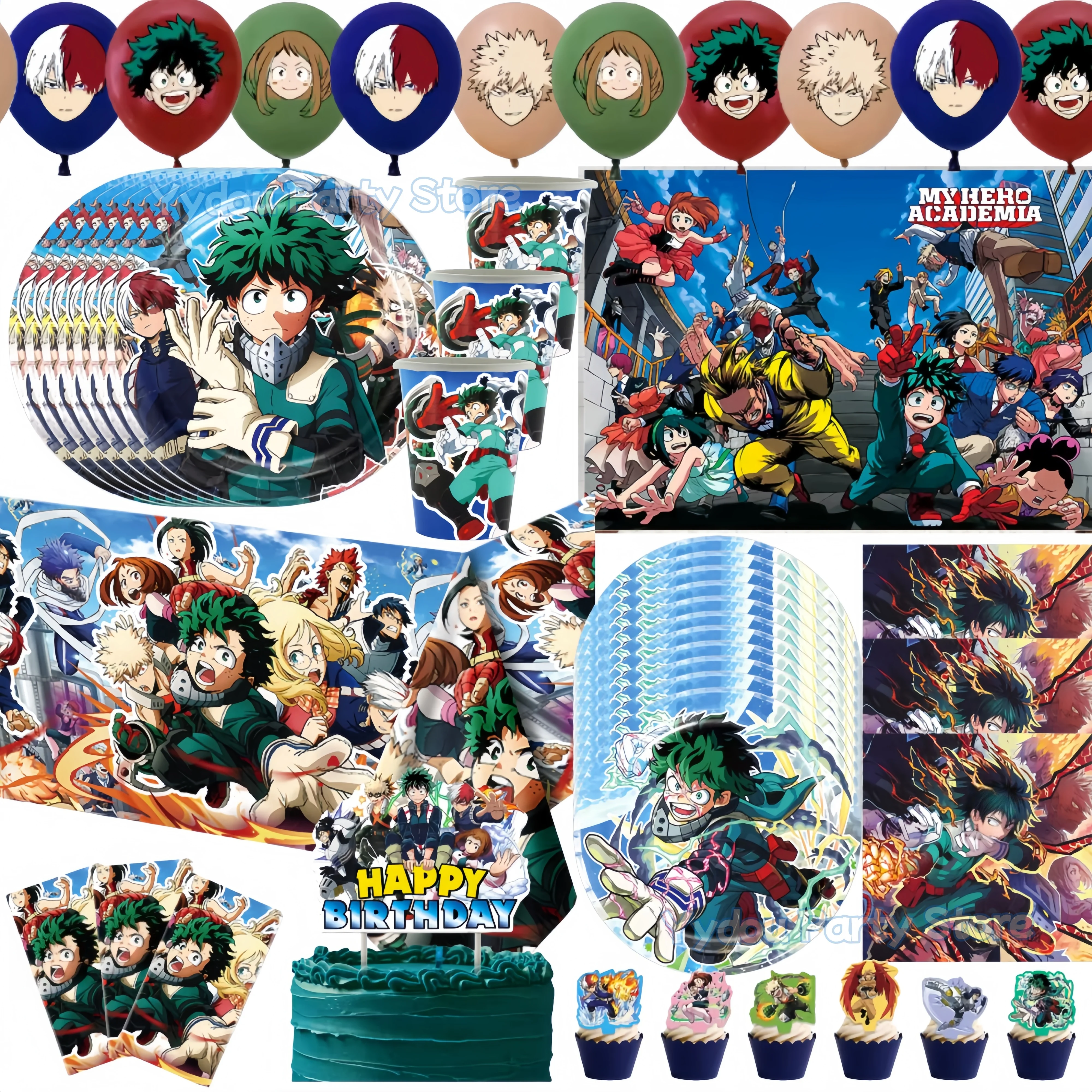 Set de Decoración para Fiesta de Cumpleaños de Hero Academia, Vajilla, Vasos, Platos, Servilletas, Pancarta, Globos, Regalos para Niños, Artículos para Baby Shower