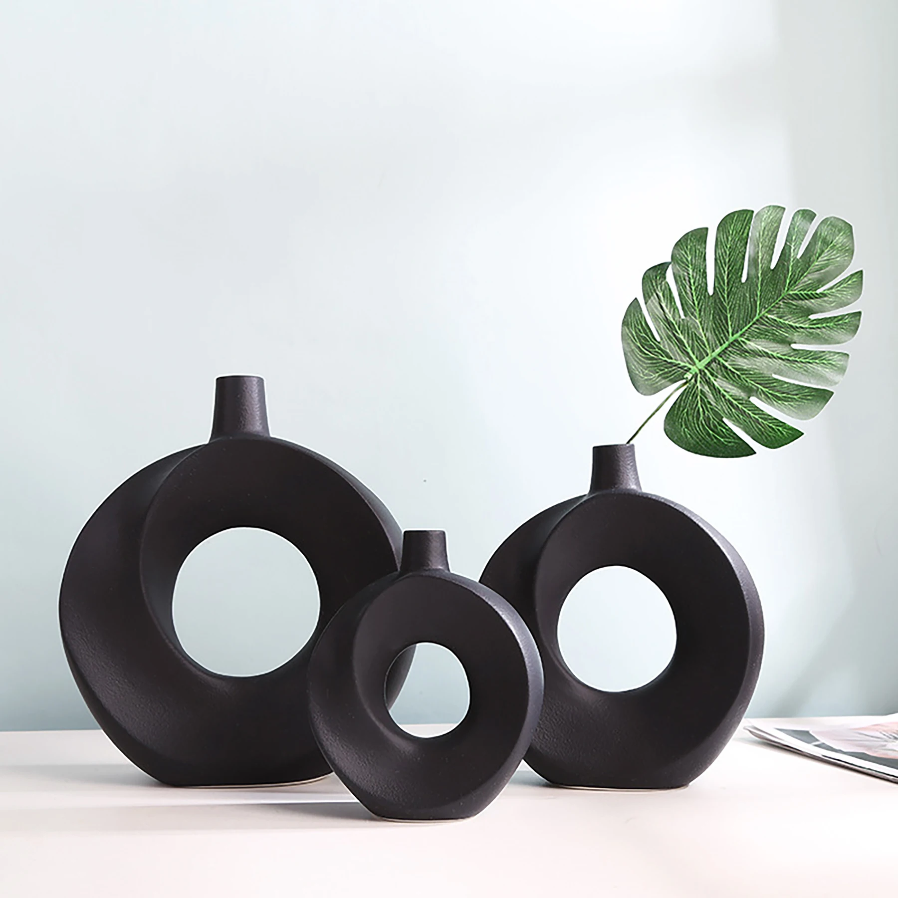 Jarrones creativos con forma de Donut, recibidores de flores decorativos para el hogar de Color Simple, soporte de planta de cerámica nórdica de estilo moderno