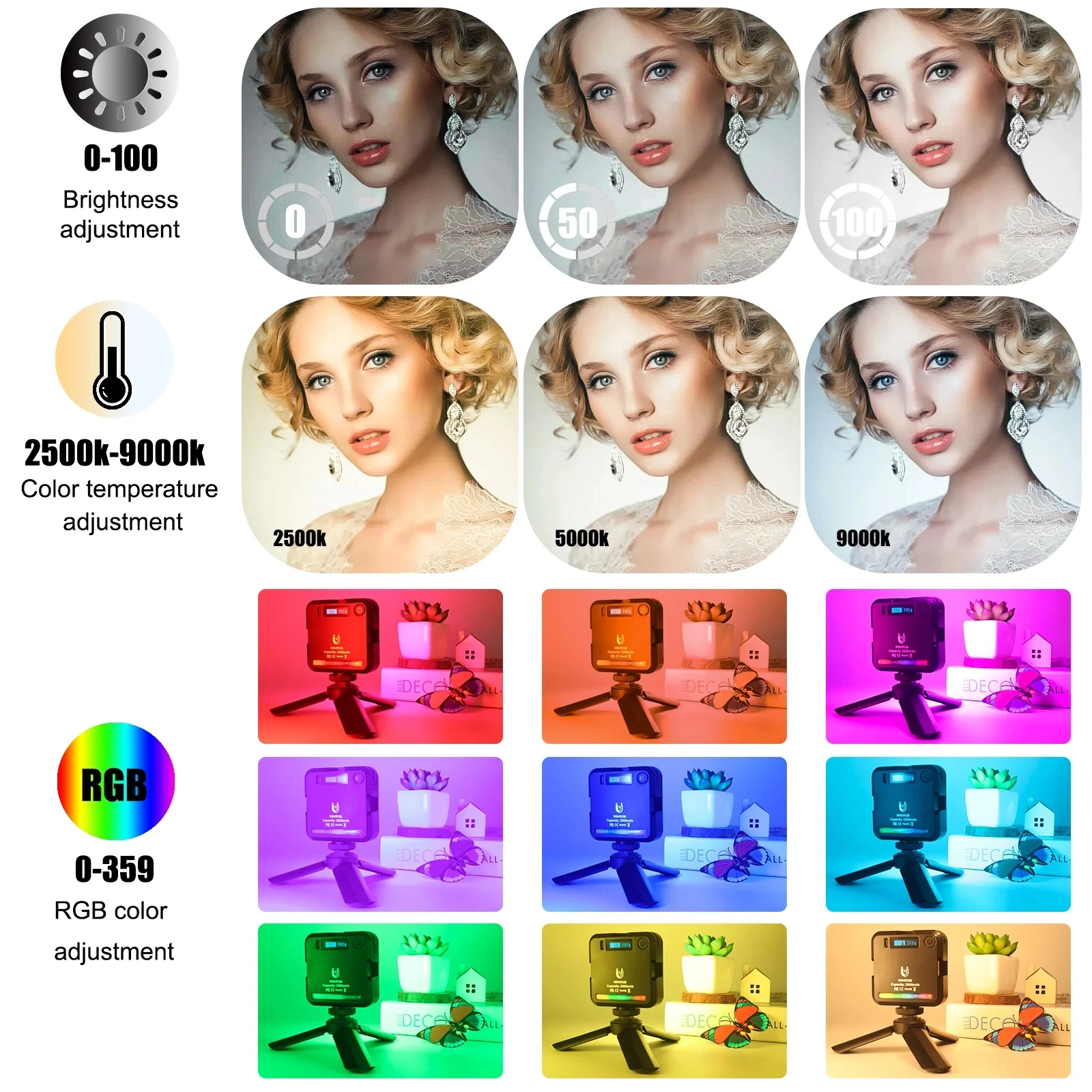 Ulanzi RGB LED 비디오 조명, 충전식 램프, 마그네틱 스튜디오 사진 조명, 2500K-9000K, 사진 촬영용 미니 필 라이트, VL49, 2000mAh