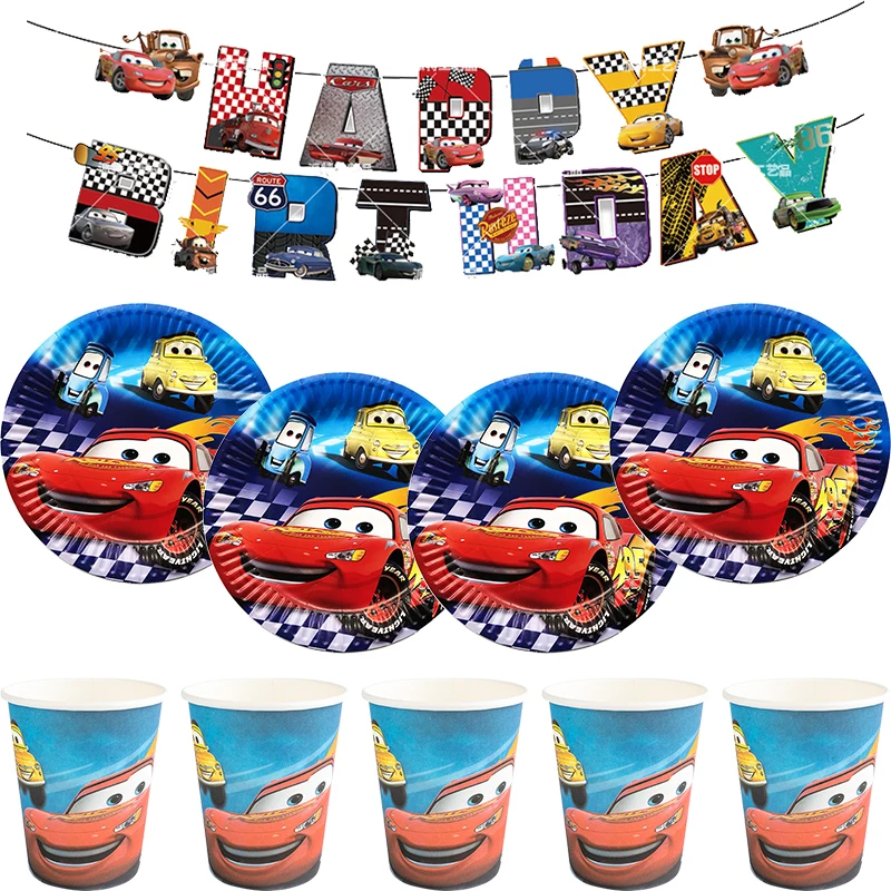 Disney Lightning Mcqueen Cars Birthday Party Decoration For Kids Pixar Theme Disposable Tableware Balloons Supplies Baby Shower